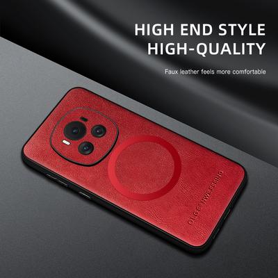 For Honor Magic 6 6 Pro PU Leather Magnetic Ring Soft Edge Anti-Drop Anti-Fingerprint Phone Case