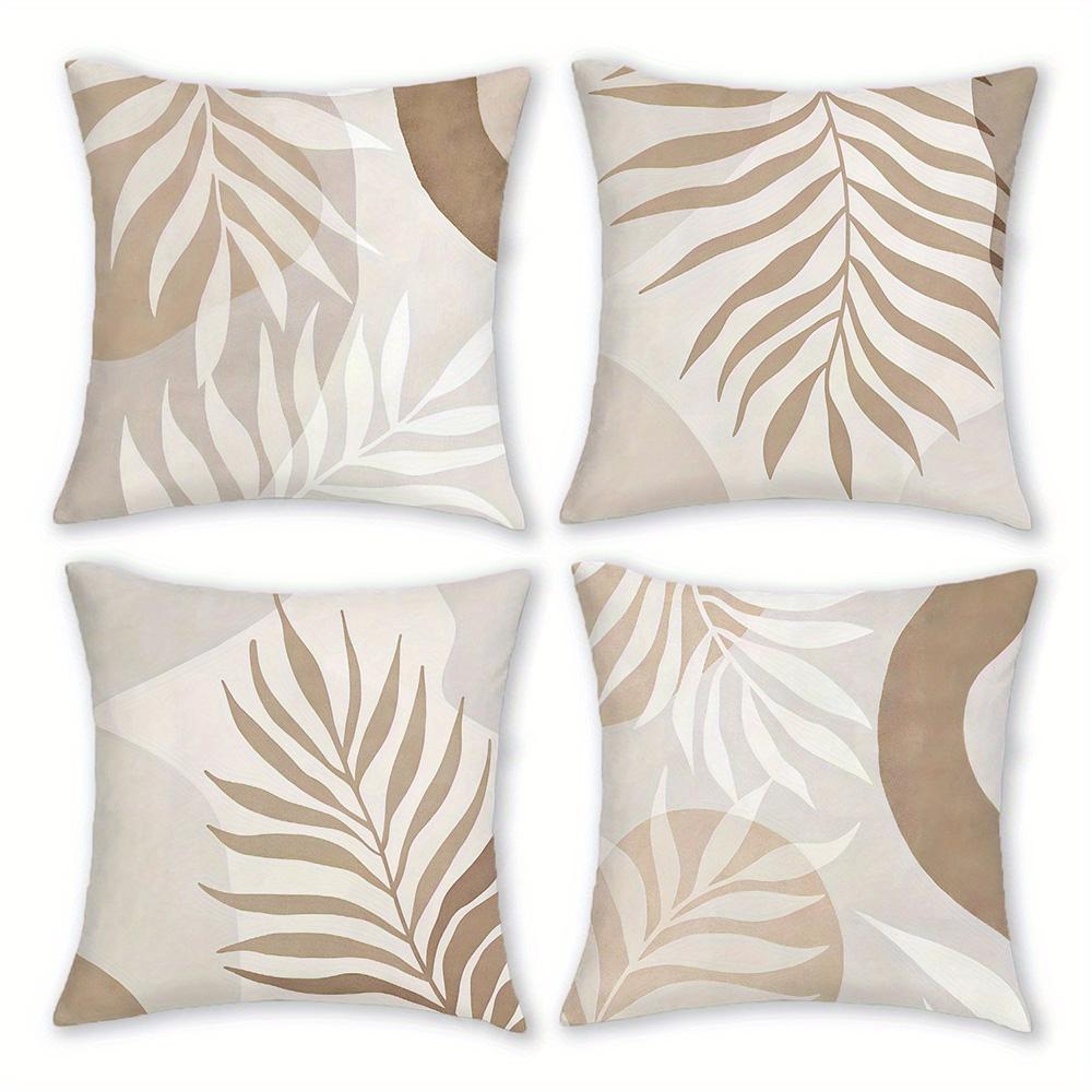 1/4pcs Beige Palm Leaf Patterned Pillowcases Sofa Cushion Cover Home Bedroom Room Decoration