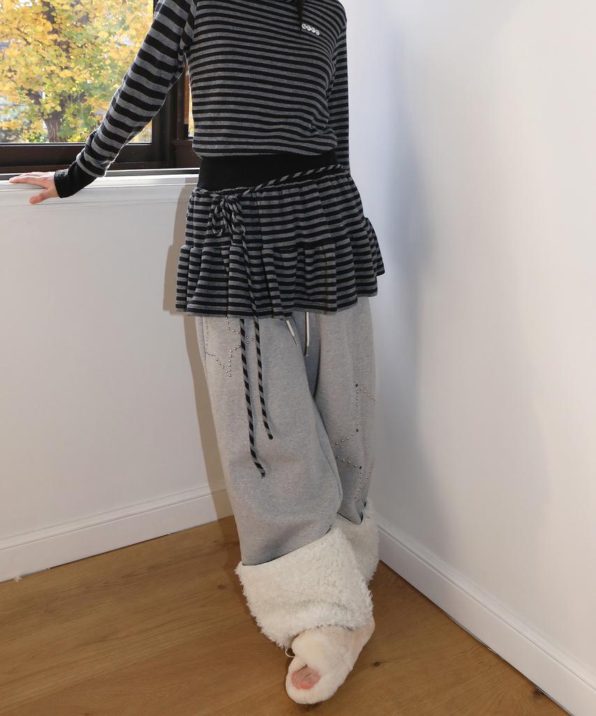 NOFFICIALNOFFICE Studded Ugg String Pants Melange Gray