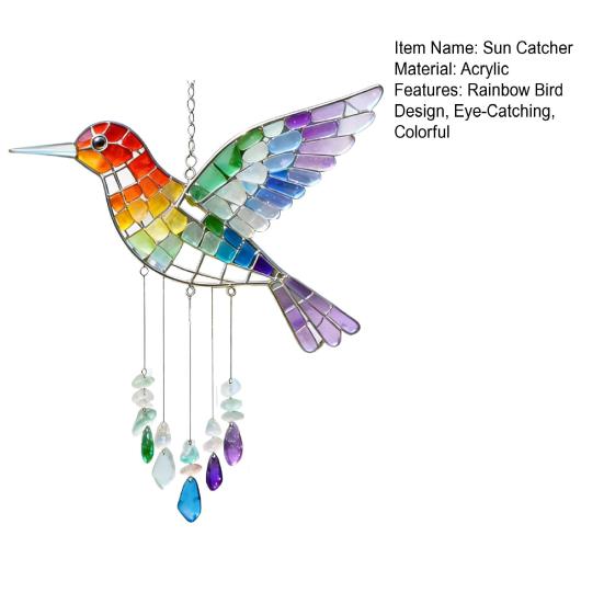 Rainbow Bird Sun Catcher Colorful Acrylic Hummingbird Suncatcher Rainbow Maker Hanging Bird