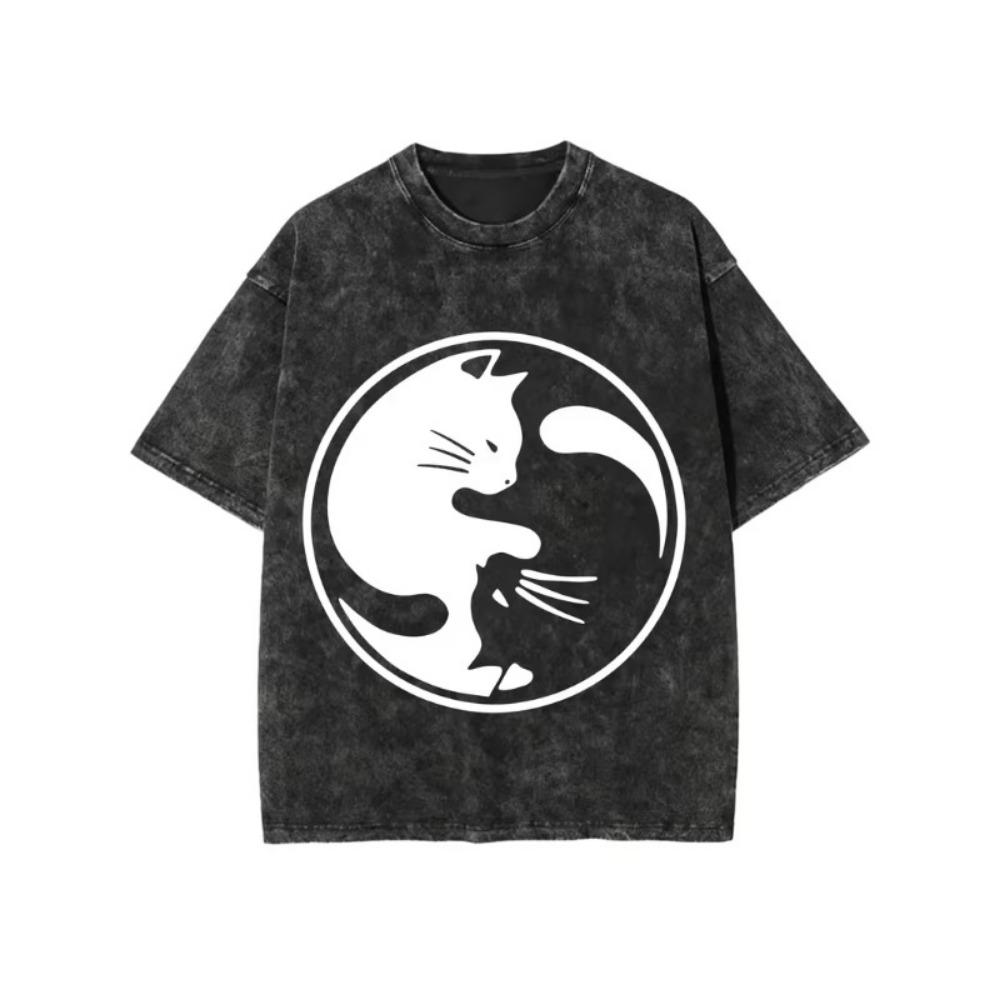 Vintage Cartoon Cat T-Shirt Minimalist Animal Graphic Tee Men’s Women’s Oversized Crew Neck Short Sleeve