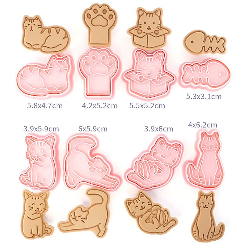 8 Adet Kedi Hayvanlar Çerez Kesiciler Kalıp Plastik 3D Karikatür Preslenebilir Bisküvi Kalıbı