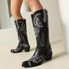 IPPEUM Western Cowboy Boots For Women Knee High Block Heel Plus Size 34-46 PU Leather Cowgirl Shoes