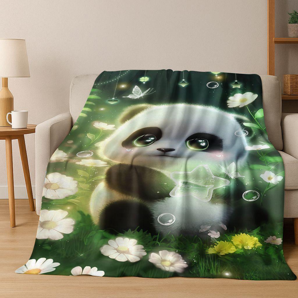 26 Style Dream Panda Cute Cartoon Art Flannel Blanket,Cozy Soft Throw Blanket for Home Bedroom Bed Sofa Picnic Cover Gift Kids