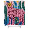 Vibrant Printed Animal Shower Curtain: Leopard Design in Bold Pink with Green Leaves Waterproof Fabric for Bathroom Decoration