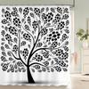 Rideau de douche feuilles plante impression noir et blanc, Tissu texture arbre art simple imperméable Décoration salle de bain Rideau