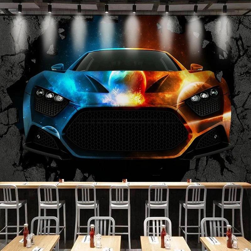 Fototapete 3D Coole Auto Wandbilder Restaurant Cafe Bar Kreative Hintergrund Tapeten