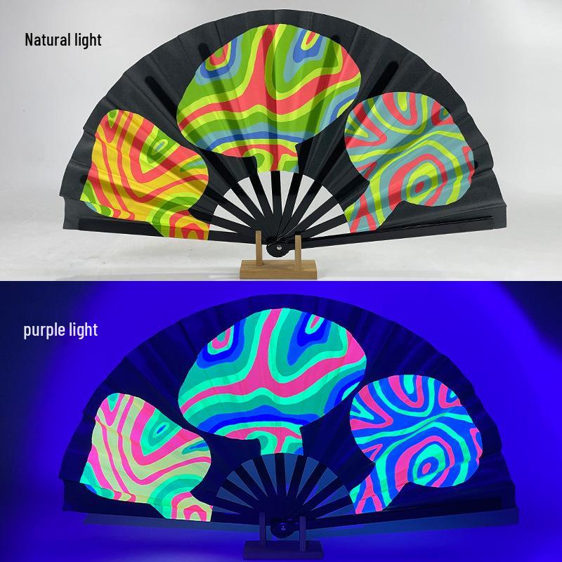 Luminous Folding Kung Fu Party Fan with UV Fluorescent Glow