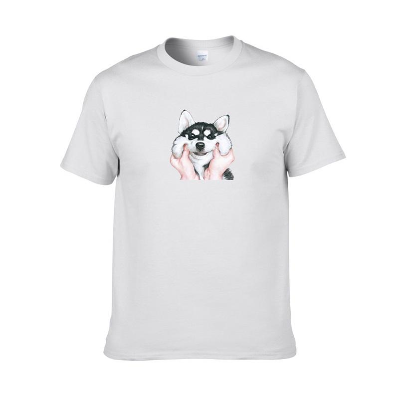 Ultra-soft Funny Happy Husky Dog T-shirt With Short Sleeve Crew Neck For Casual Wear