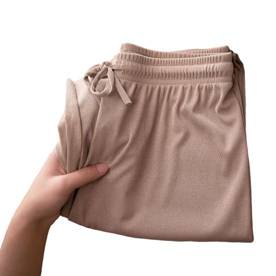 Women Casual Pants Elastic Waist Adjustable Drawstring Solid Color Long Trousers Ice Silk Wide Leg Draped Pants Streetwear