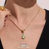 Oumaijia French Luxury Green Blue Glass Teardrop Pendant Necklace for Women – Minimalist Clavicle Chain Jewelry