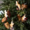 Rustic Holiday Decorations Forest Animal Christmas Ornaments Fluffy Faux Fur Squirrel Decor Winter Woodland with Hanging Rope 3D Tree Wall