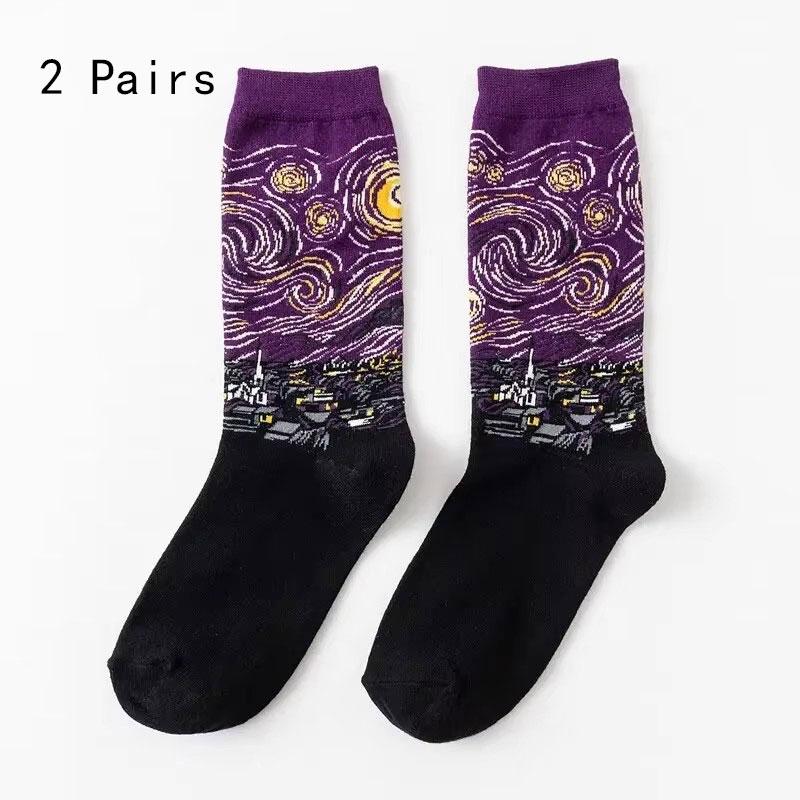 1/2/6 Paar Herren Retro Abstrakte Kunst Socken Shout Modern Van Gogh Sternennacht Happy Ölgemälde Komfort Skateboard Socke