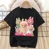 Labubu T-shirt för Barn Söt Tecknad Anime T-shirt Topp Svart Kort Ärm Rund Hals Kläder Mode Barn Sommarkläder Gåva
