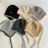 Autumn and Winter Warm Knitted Lei Feng Hat Women's Simple Versatile Splicing Strap Basin Hat Concave Ear Protector