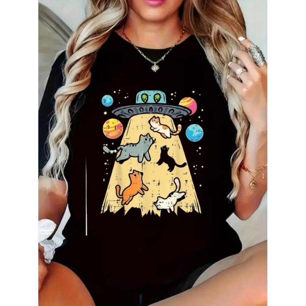 Schattige Kat Hond Collage Print T-shirt Unisex Oversized Ronde Hals Top Zachte Streetwear Esthetisch Shirt voor Dagelijkse Outfits