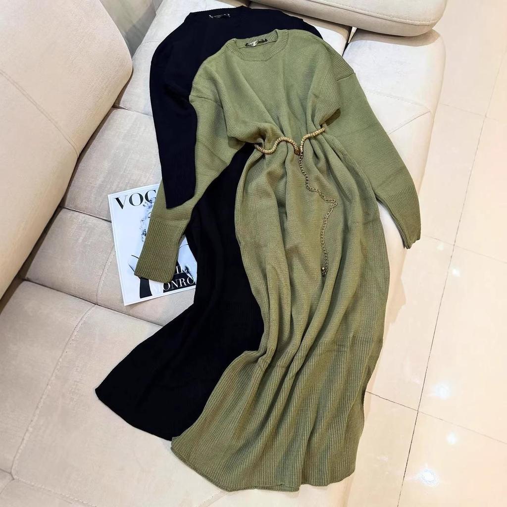 2025 Autumn Cross-border European & American Knitted Women's Waist-cinching Sweater & Long Skirt Set