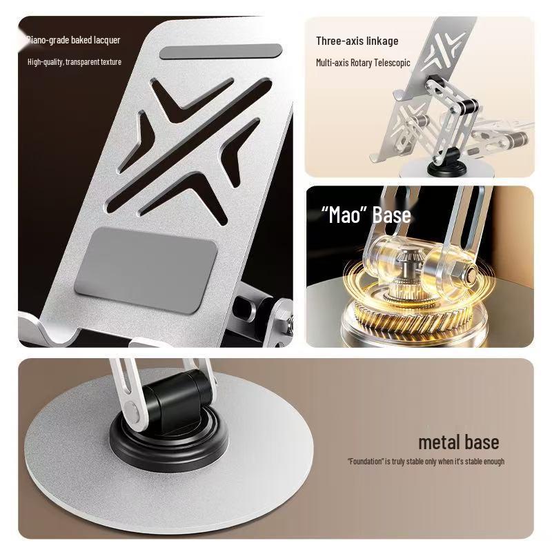 Metal Phone & Tablet Stand: Portable, Rotating, Folding Holder for Live Broadcast & Desktop Use