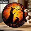 Halloween Witch Cat Pumpkin Round Aluminum Wall Decor 8x8 Inch for Home