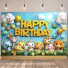 Cartoon Colorful Jungle Animal Themed Backdrop Kids Birthday Baby Shower Party Banner Baby Portrait Photography Gift Supplies