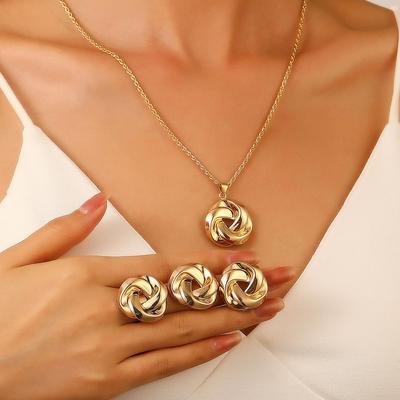 Elegant European & American Twist Necklace, Earrings & Ring Set for Daily Wear