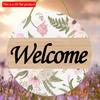 2D Flat 20*20cm1pc Vivid&Bright-colored Flowers&Leaves Print Spring Welcome Sign Door Wooden Art Plaques Decor, Rustic Style Round Decoration Pendant