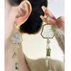 New Chinese Style Versatile Enamel Long Tassel Earrings Ancient Style Jade Bamboo Flowers Super Fairy Temperament Clavicle Earrings for Women
