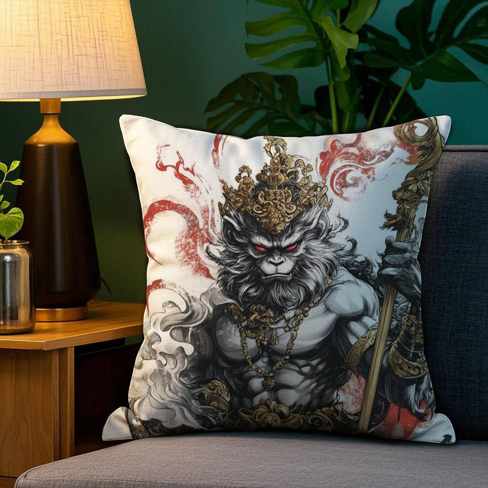 Black Myth Wukong Pillow Case Plush Fabric Soft Double Sided Print Sofa Cushion Cover Throw Pillow Covers