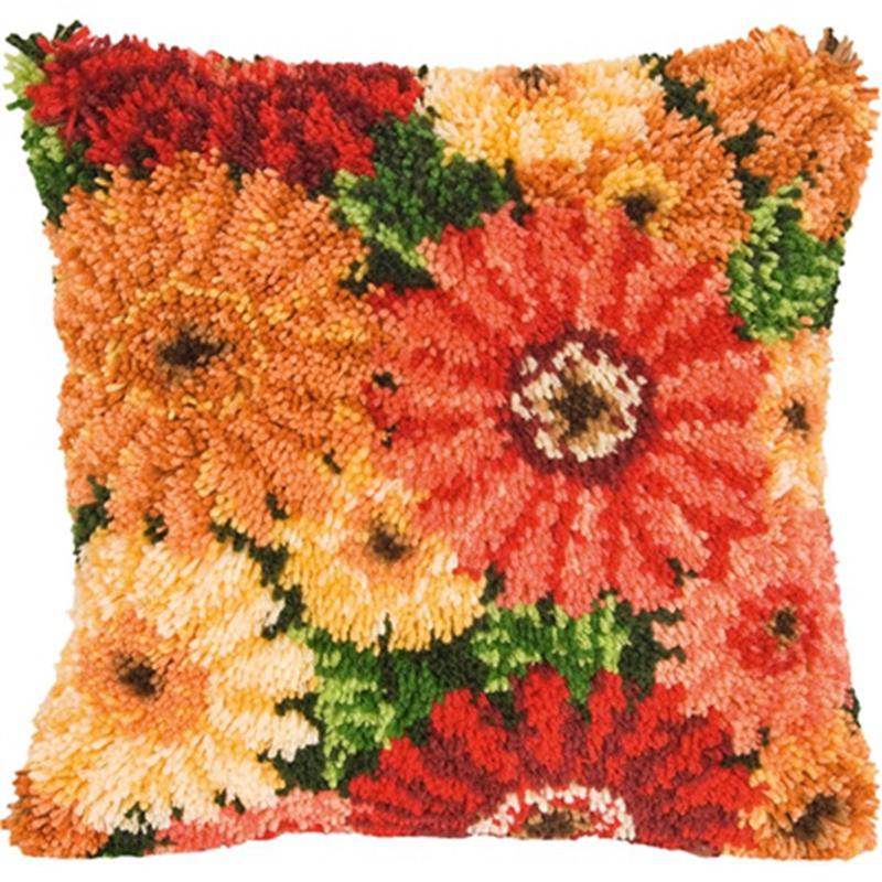 Flowers And Plants Pillow Embroidery Latch Hook Kit Carpet Plant Latch Hook Rug Button Pad Smyrna Package Cross Knooppakket Kits