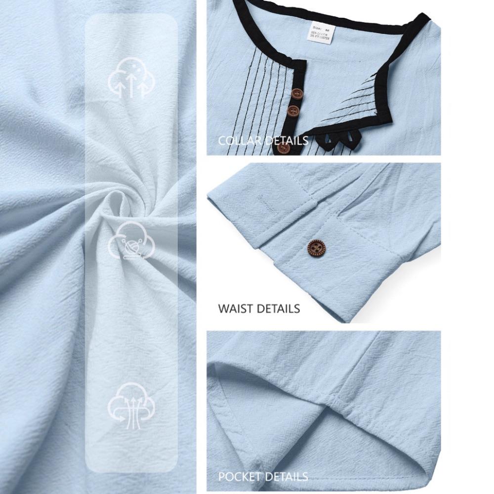 Fashion Henry Collar T-shirt for Men 95% Linen Long Sleeve Top Autumn Loose Leisure Splicing Tshirts Mens Clothing