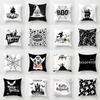 New Halloween Black And White Skull Pumpkin Printed Peach Leather Velvet Pillow Cover Sofa Office Cushion Cover