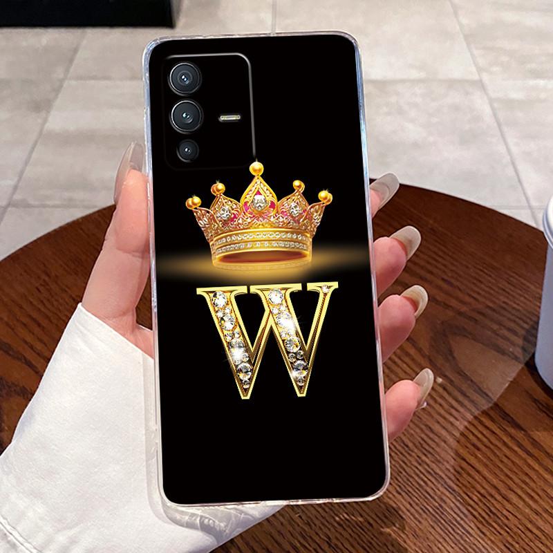 For Vivo V23 Pro New Crown Letter Pink Shiny A To Z Couple Phone Case For Vivo V23 Pro Transparent TPU Shockproof Soft Casing