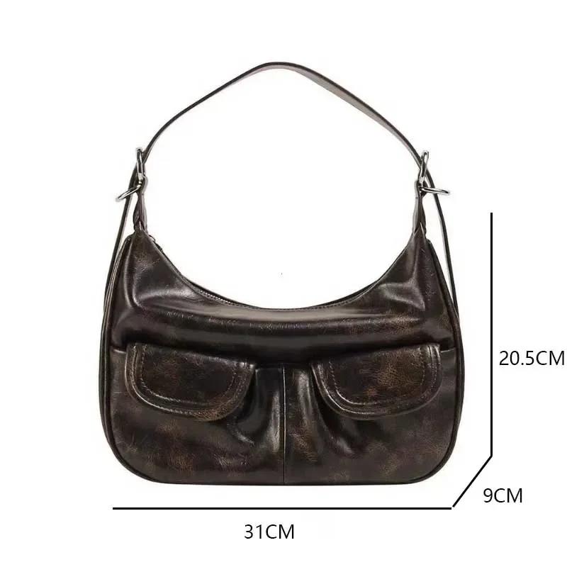 Vintage Coffee Shoulder Bag Women Retro New Autumn Pocket Chic Casual Underarm Bag Female Hot Girls Handbag