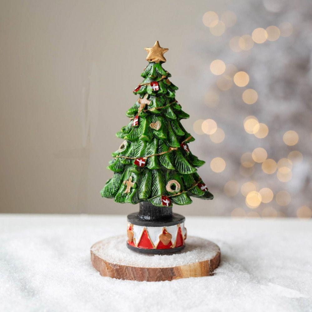 Navidad Resin Crafts Christmas Tree Statues Handmade Festival Mini House Figurine Cute Desktop Ornament Christmas Decoration