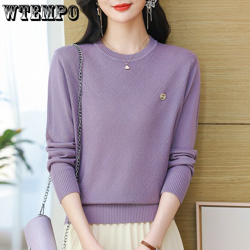 Frühling und Herbst Einfarbig Damen Rundhals Hohl Mode Pendeln Langarm Lose Pullover Gestrickte Tops