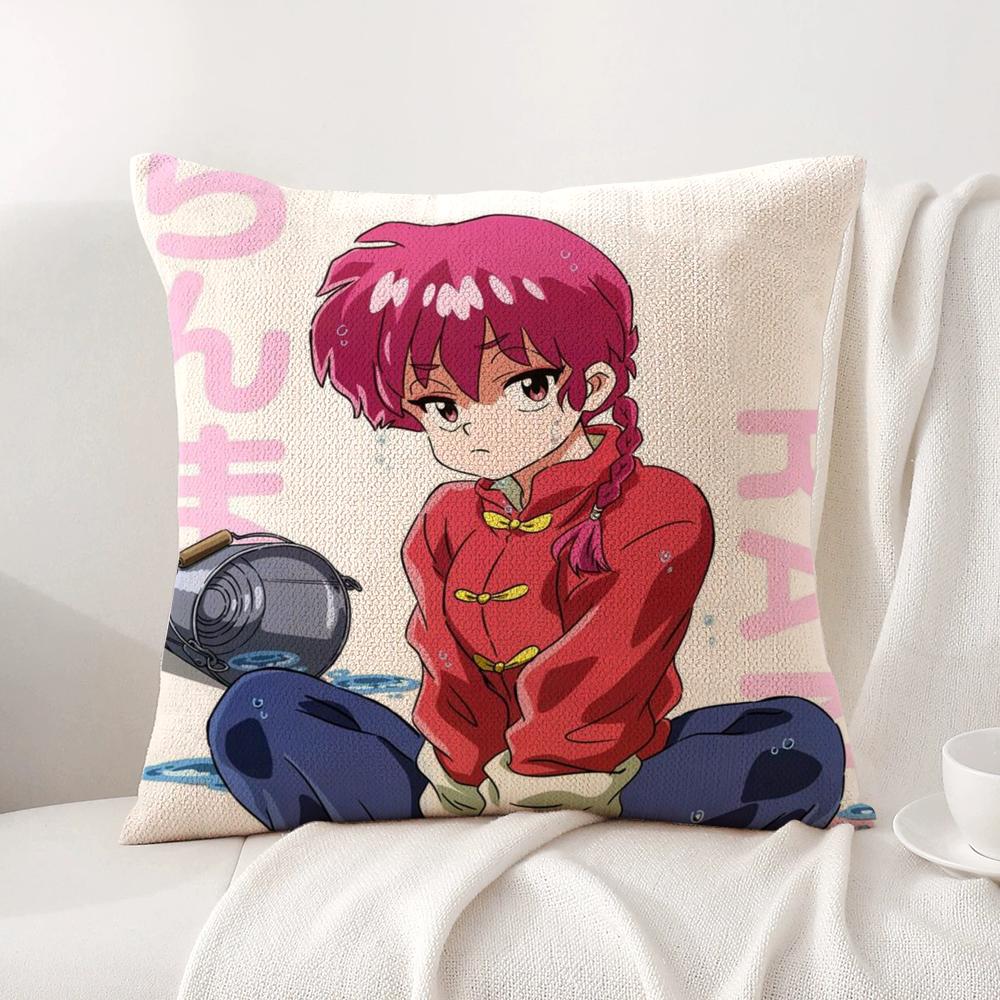 Cartoon R-Ranma1 2 Cushion Cover Summer Coolness Linen Fabric Double-Sided Printing Pillow Case Sofa Home Decor Gift
