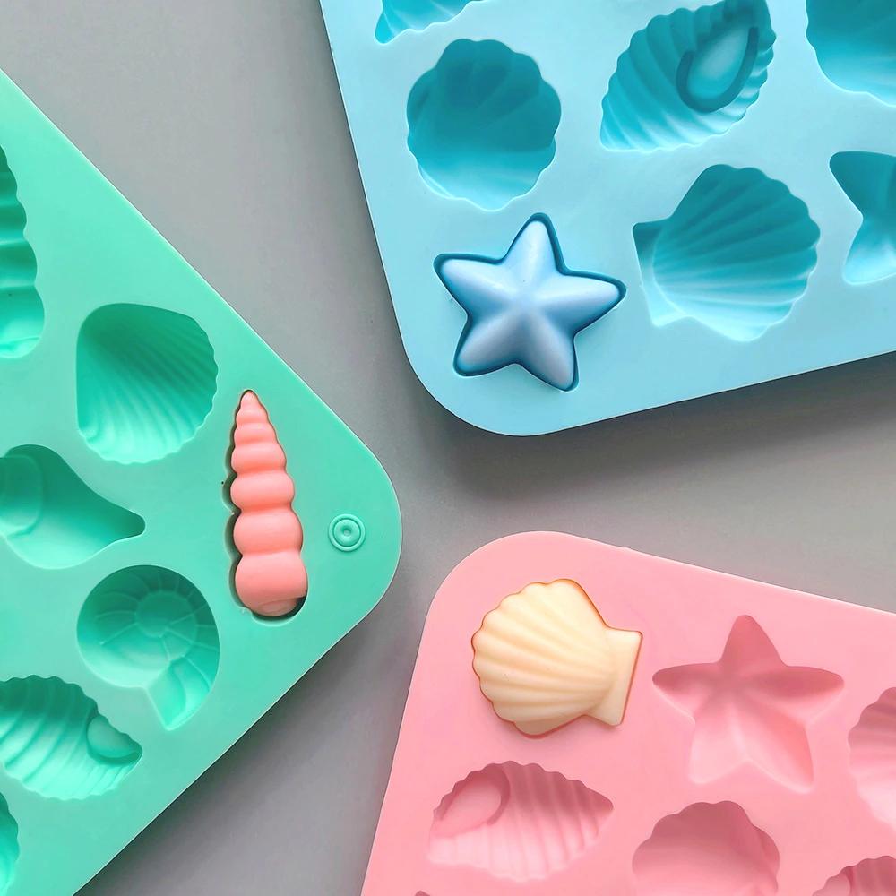 16 Holes Sea Shell Chocolate Silicone Molds 3D Conch Jelly Fondant Moulds Starfish Shape Resin Party Decor Candle Birthday Gifts