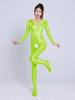 Erotische Schrittfreie Dessous Damen Ganzkörper-Jumpsuit Öl Glänzend Elastischer Body Langarm Bodycon Yoga Sport Fitness Strampler