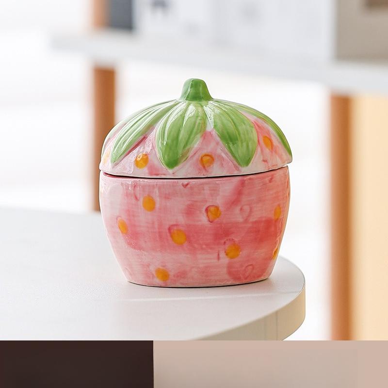 Ceramic Strawberry Apple Jewelry Box Creative Gift Pearl Necklace Ring Dresser Storage Lid Jar Girl