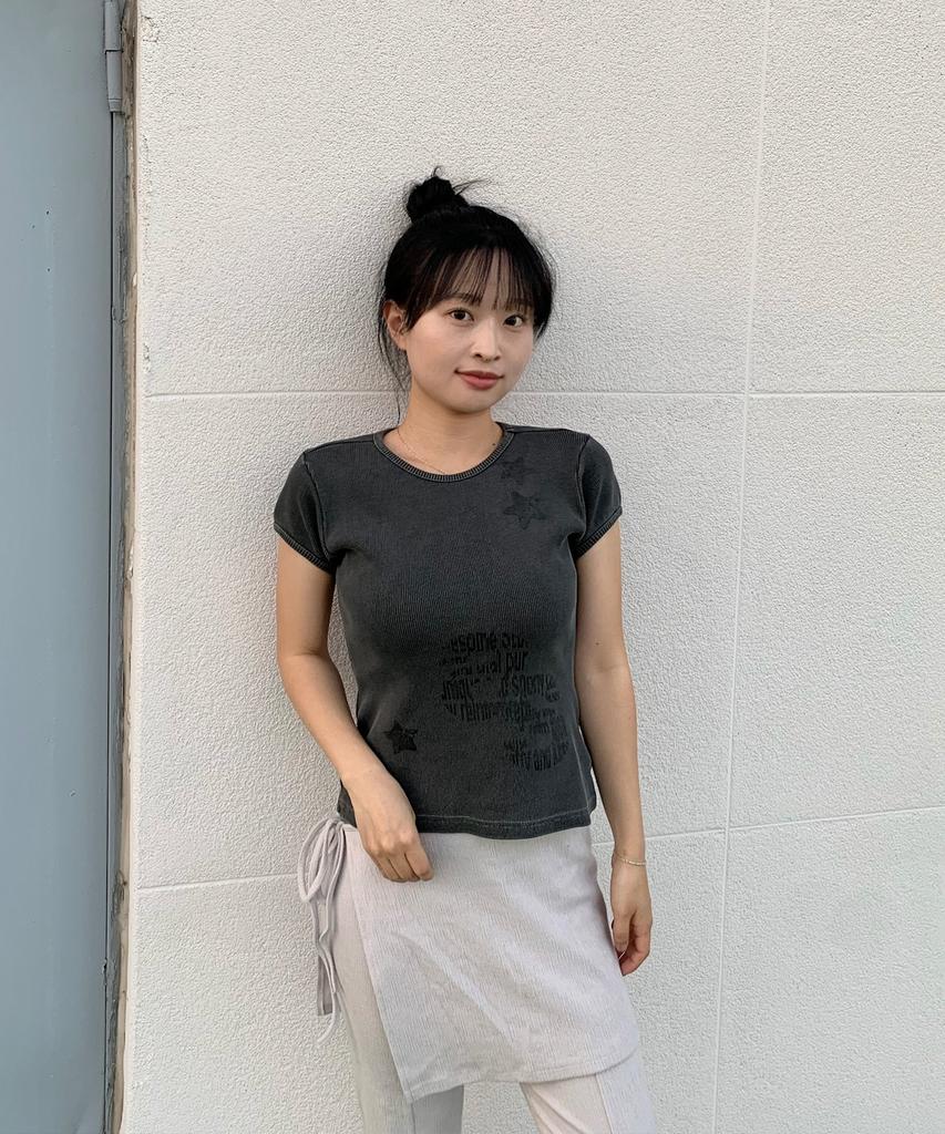 AWESOME STUDIO Pigment Ribbed Graphic T-Shirt Charcoal