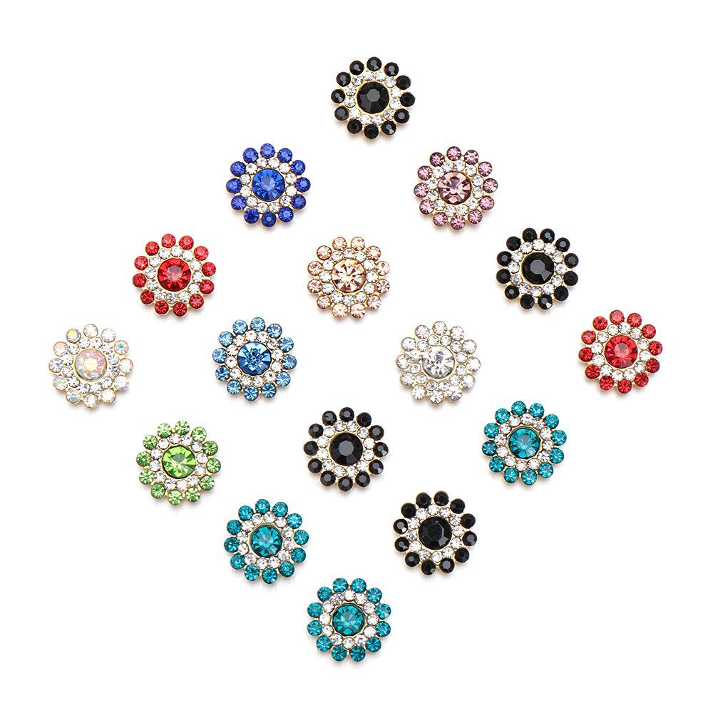 14mm DIY Craft Flower-shaped Sparkling Buttons Rhinestone Crystal Glass Stone Clothes Decoration