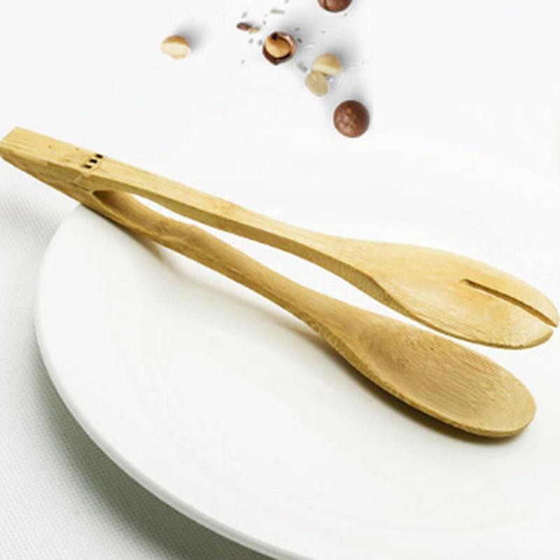 Cooking Kitchen Tongs Food BBQ Tool Salad Bacon Steak Bread Cake Wooden Clip Home Kitchen Utensil