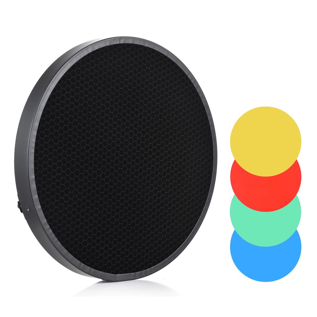 Photography Honeycomb Lamp Shade Grid 60 Degree with 4pcs Color Filters for 180mm-250mm/7.1in-9.8in