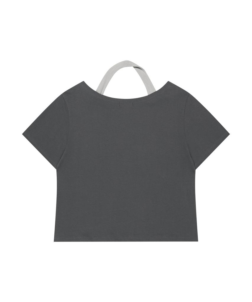Aejeuyua Belted Halter Off-Shoulder Tee Charcoal