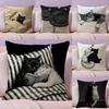 Couple Cats Cushion Cover Natural Linen Organic Fabric DoubleSided Printing Sofa Home Decor Breathable Bed Pillow