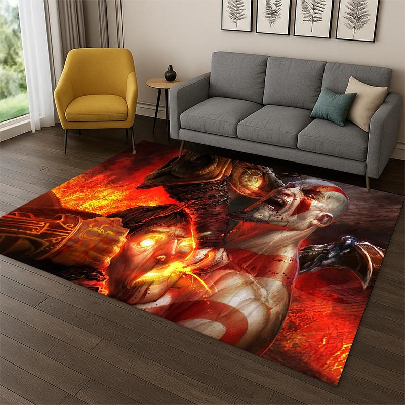 Retro God of War Game Kratos Carpet Rug for Bedroom Living Room Sofa Playroom Doormat Home Decor,Kid Area Rug Non-slip Gift