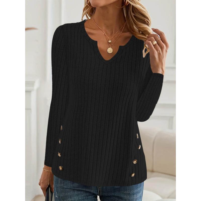 JPNTKY Women's Fashion Casual Solid Color Print Long Sleeve V Neck Blouses & Shirts International Design