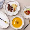 Französisches Keramikgeschirr im Retro-Stil mit geprägtem Palast-Stil, westlicher Speiseteller, Suppenteller, Obstsalatschüssel, weißes europäisches Geschirr