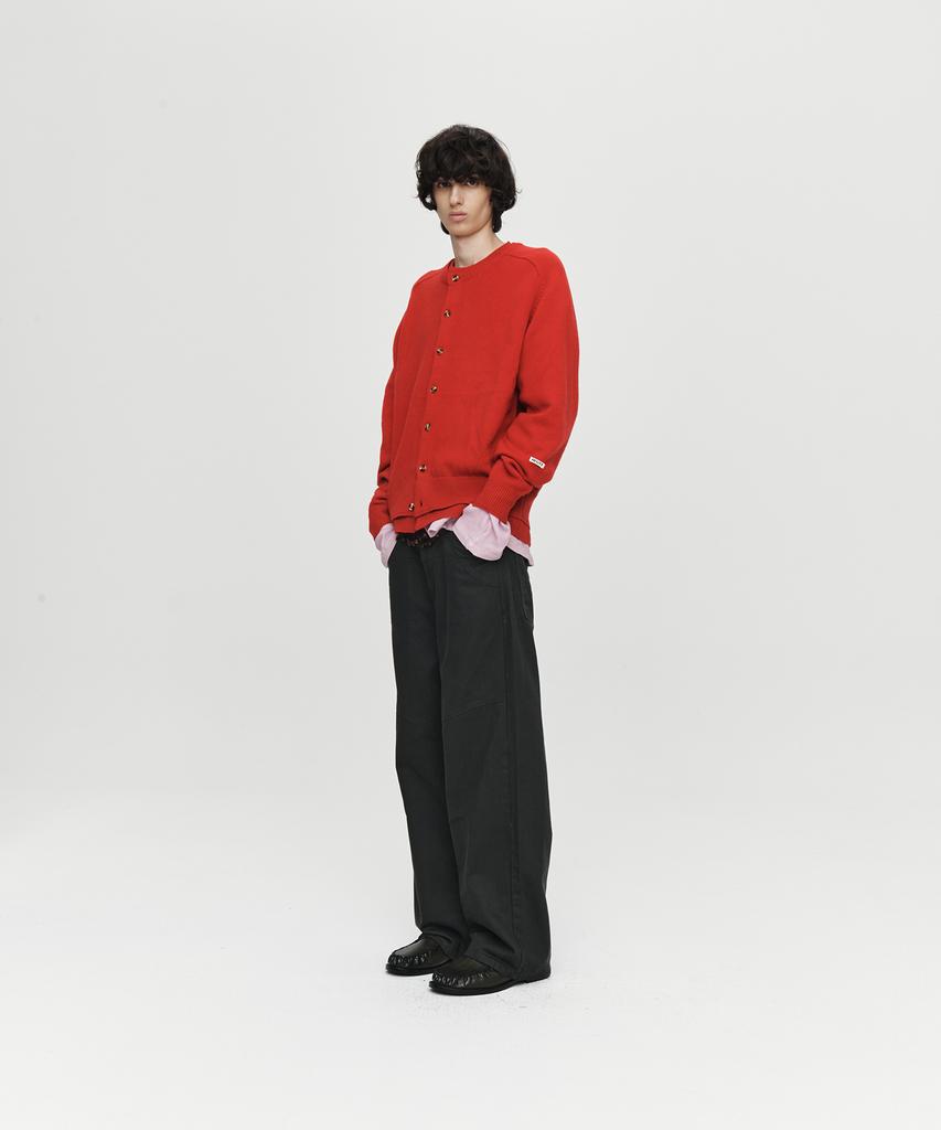 Heute Double Rib Crop Knit Cardigan (Red)