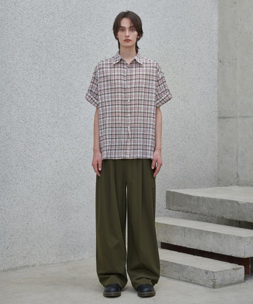 GLW Double-Pleat Wide Nylon Pants Khaki